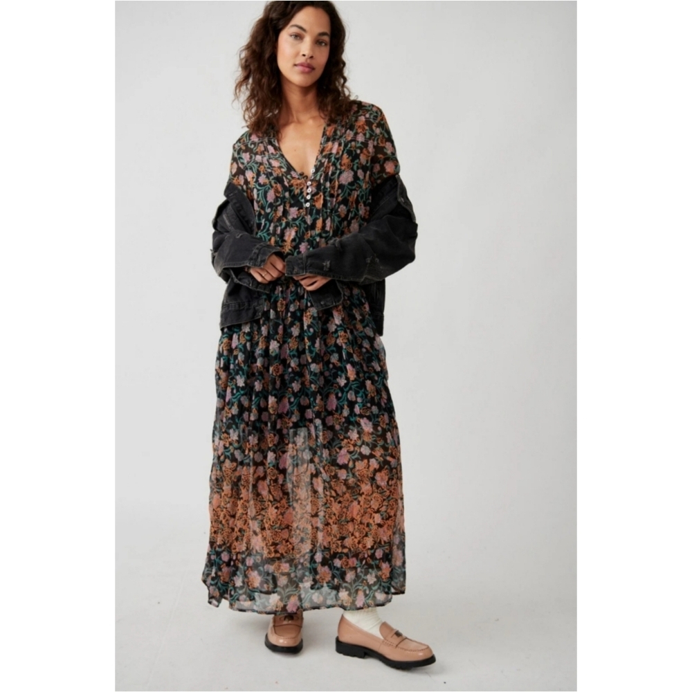 Free People See It Through Maxi Dress Black Nwt